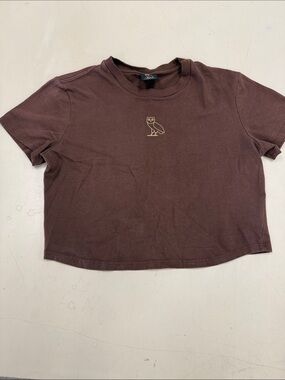 OVO Brown Cropped Owl Logo Tee
